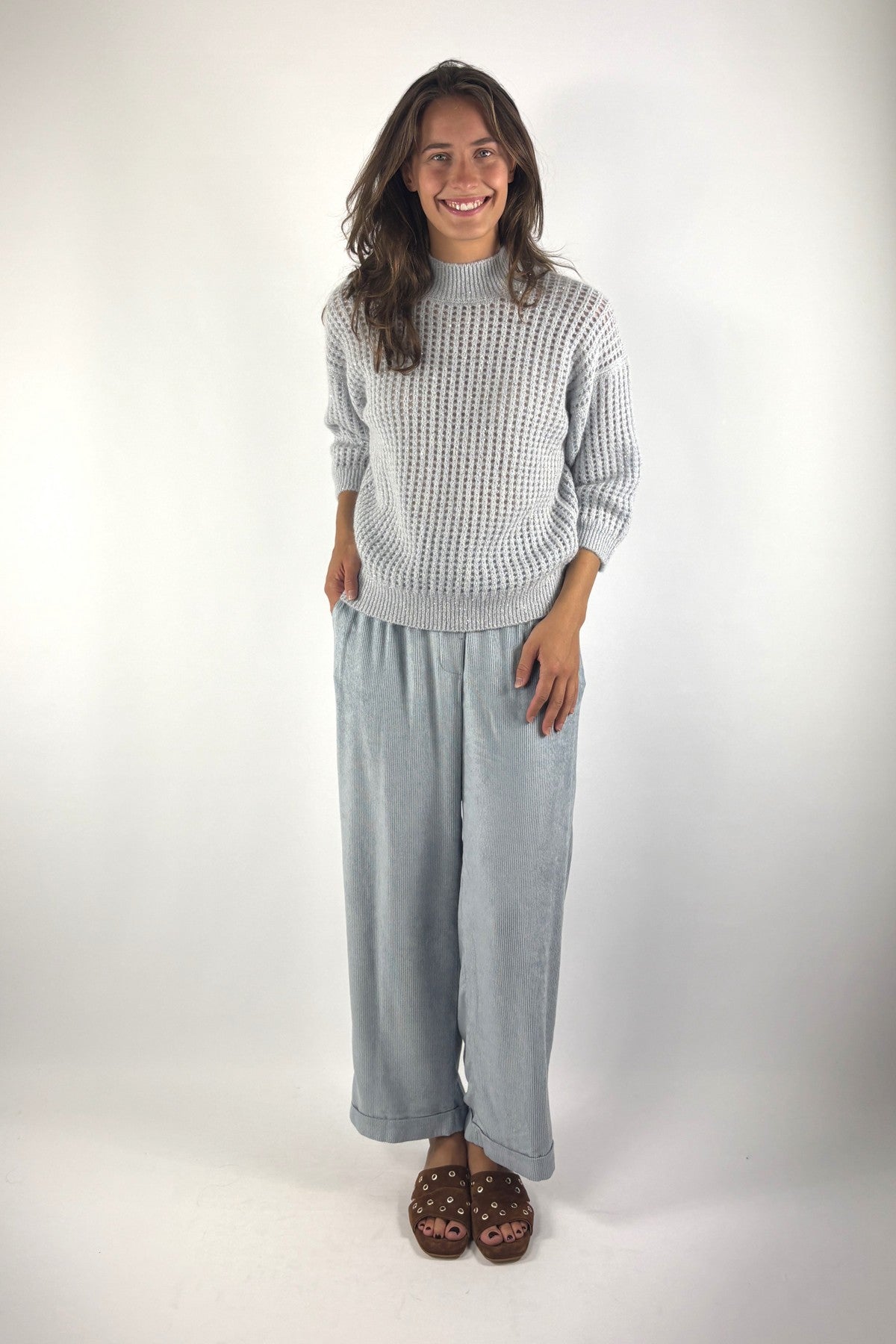Peserico A04036 palazzo broek corduroy – Neptune Blue