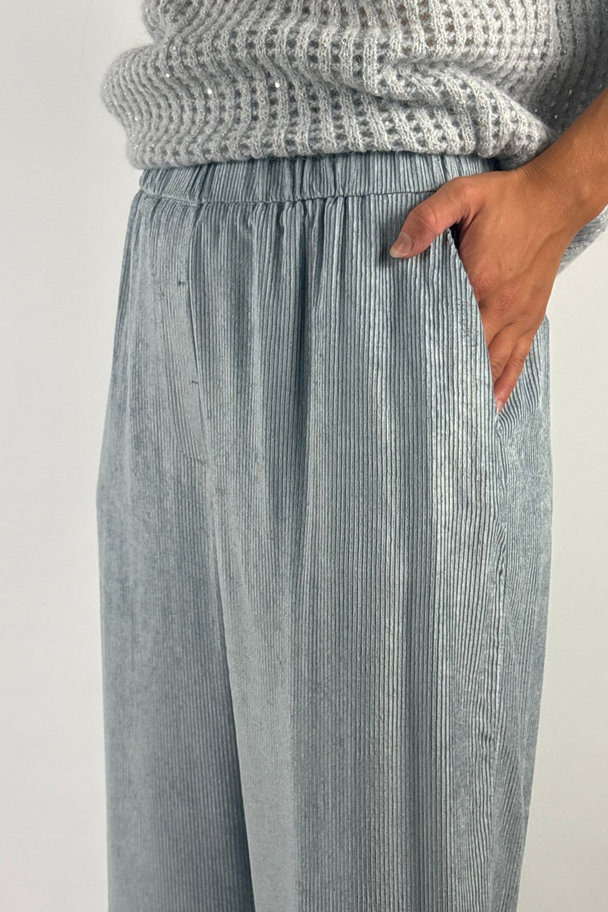 Peserico A04036 palazzo broek corduroy – Neptune Blue