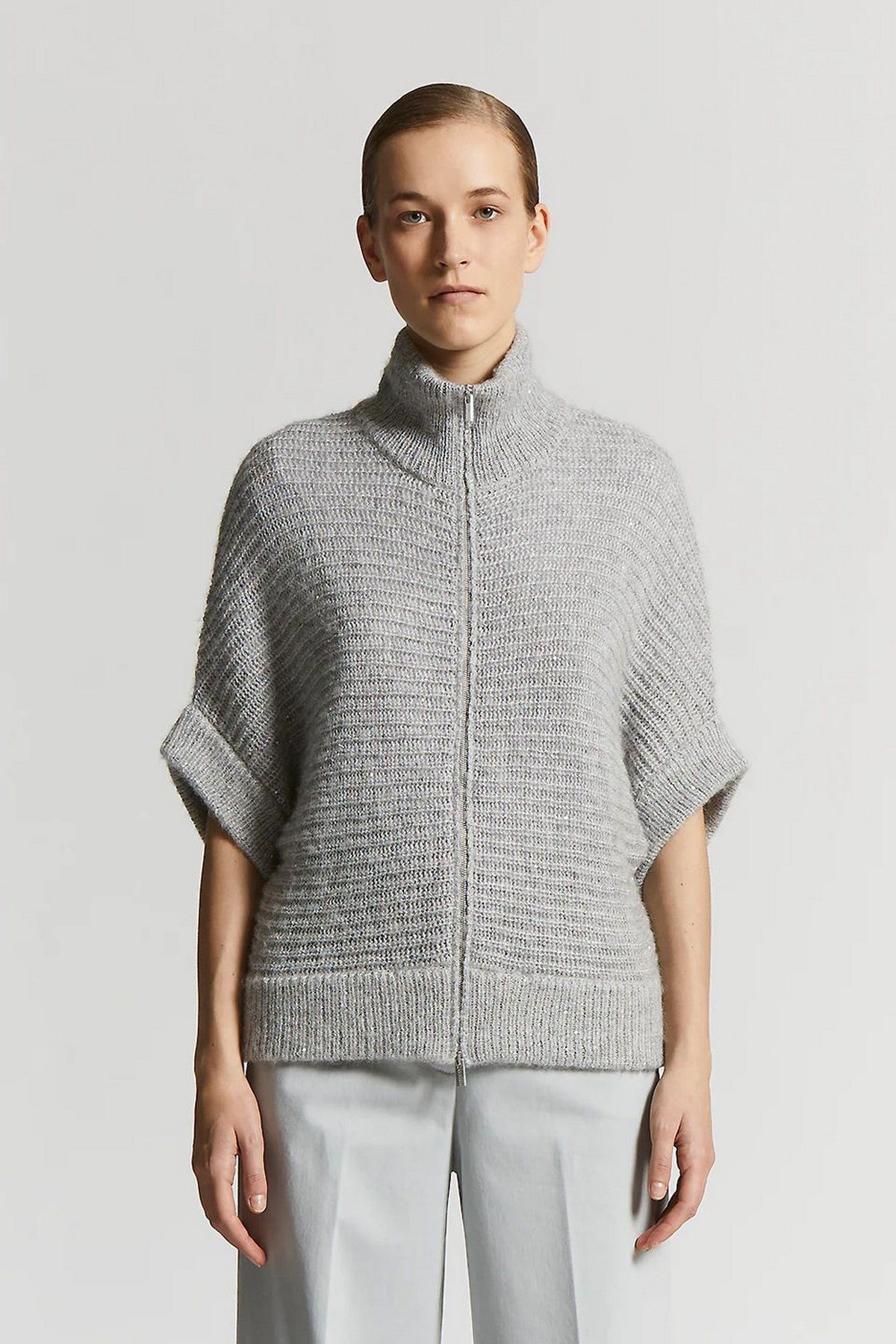 Pesercio cardigan met rits in zilverkleur