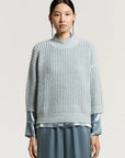 Peserico bouclé trui van alpaca, wol en mohair in Neptune Blue met subtiele micro-pailletten