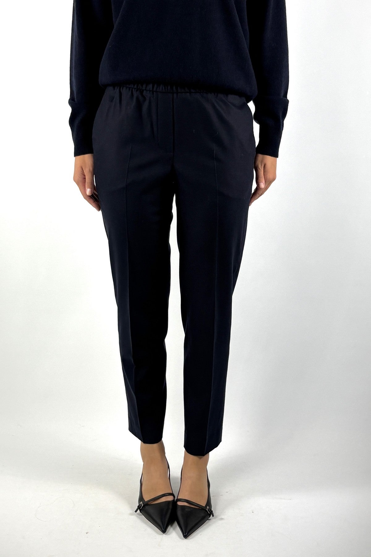 Peserico 7/8 broek in marineblauwe flanel wol- en cashmeremix