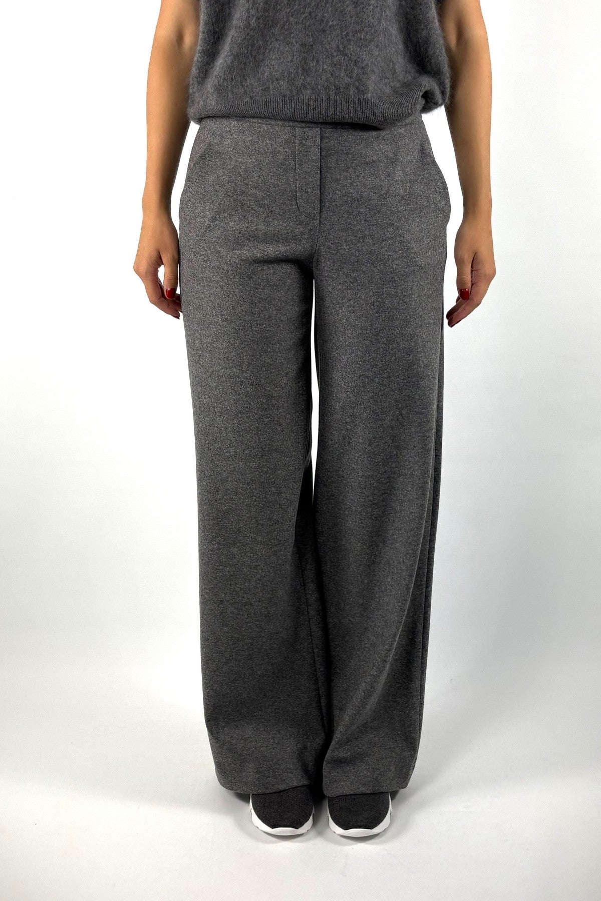 Seductive Naley 095344/6962 wide-leg flanel broek in Silver met hoge taille en Franse steekzakken
