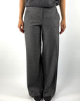 Seductive Naley 095344/6962 wide-leg flanel broek in Silver met hoge taille en Franse steekzakken