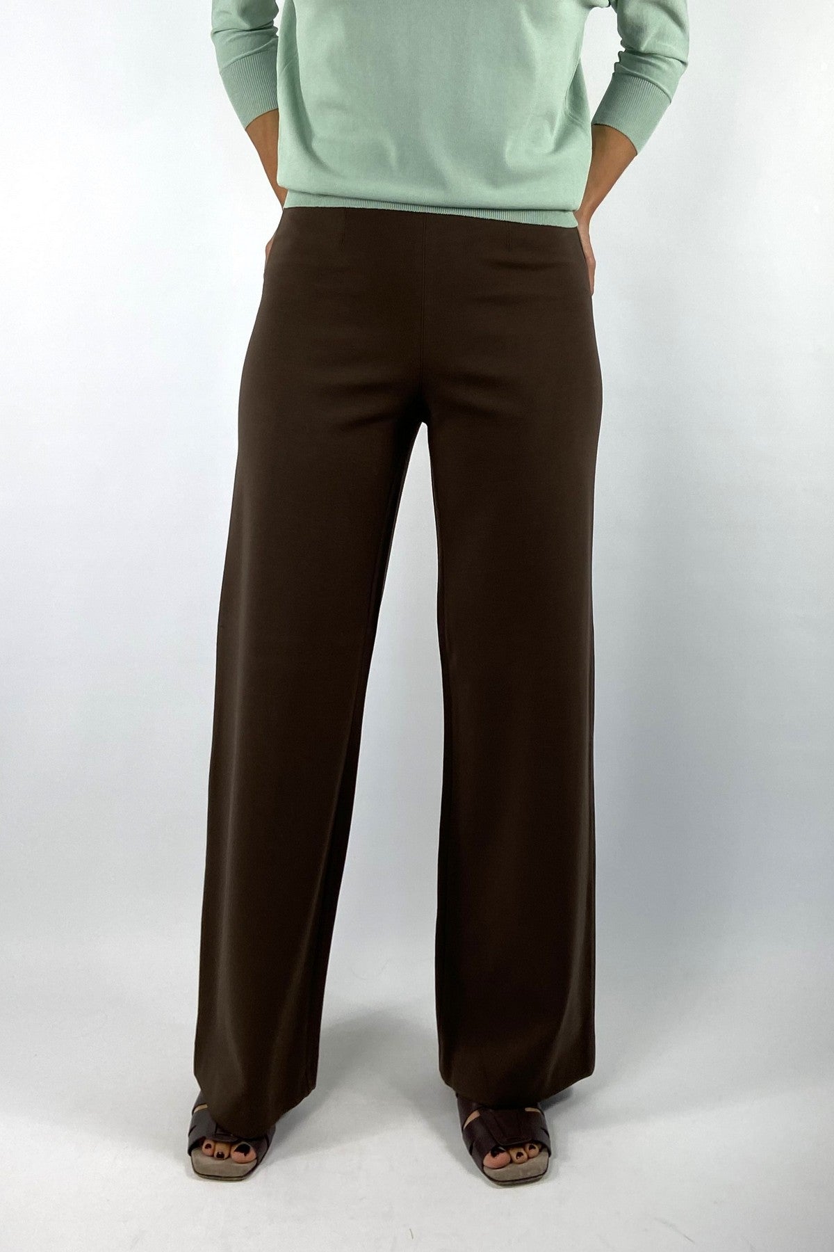 Seductive Kimberly wide leg broek in Choco met elastische taille en zachte viscosejersey