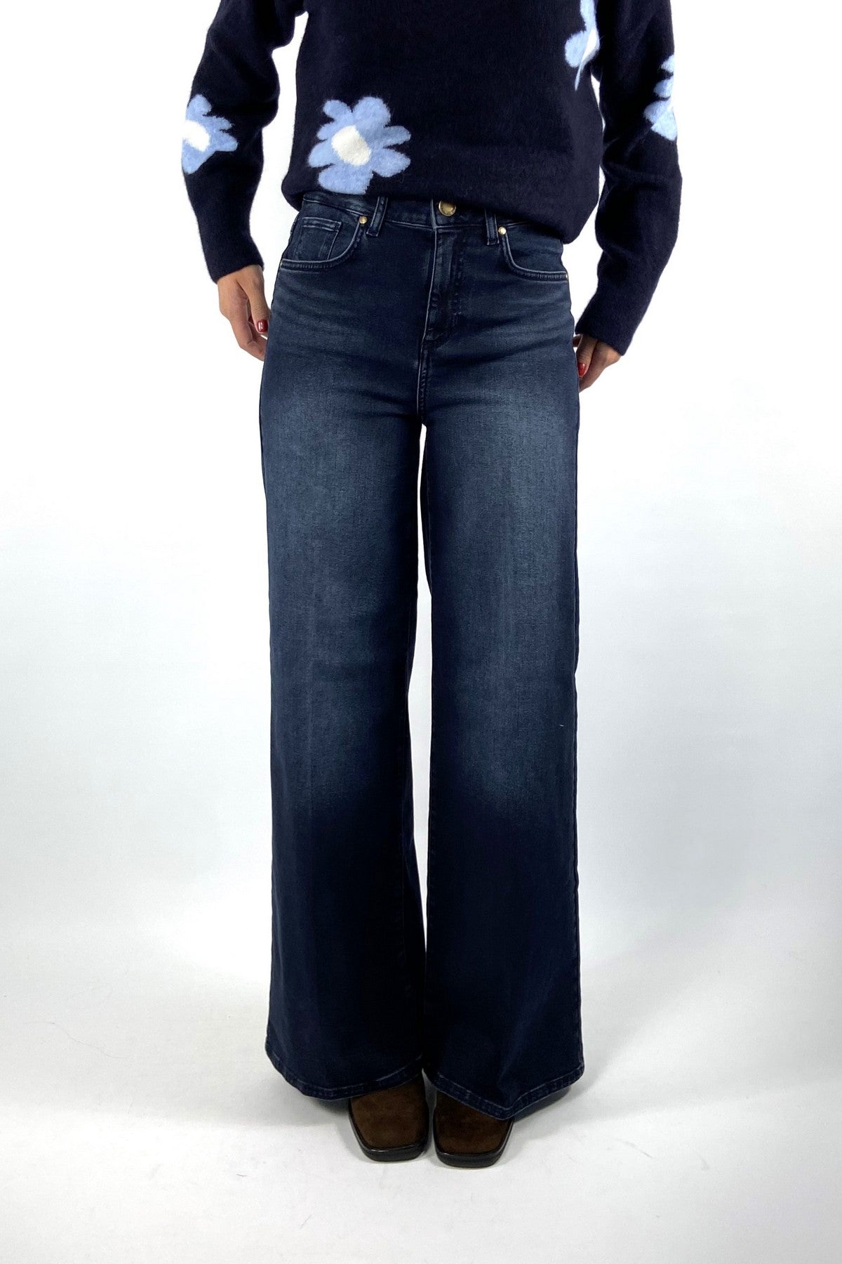 Seductive Maury wide leg jeans in Brown Blue met hoge taille