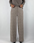 Seductive Shiloh 095090/6911 wide-leg pantalon in Beige Graphical met glencheck patroon en plooien