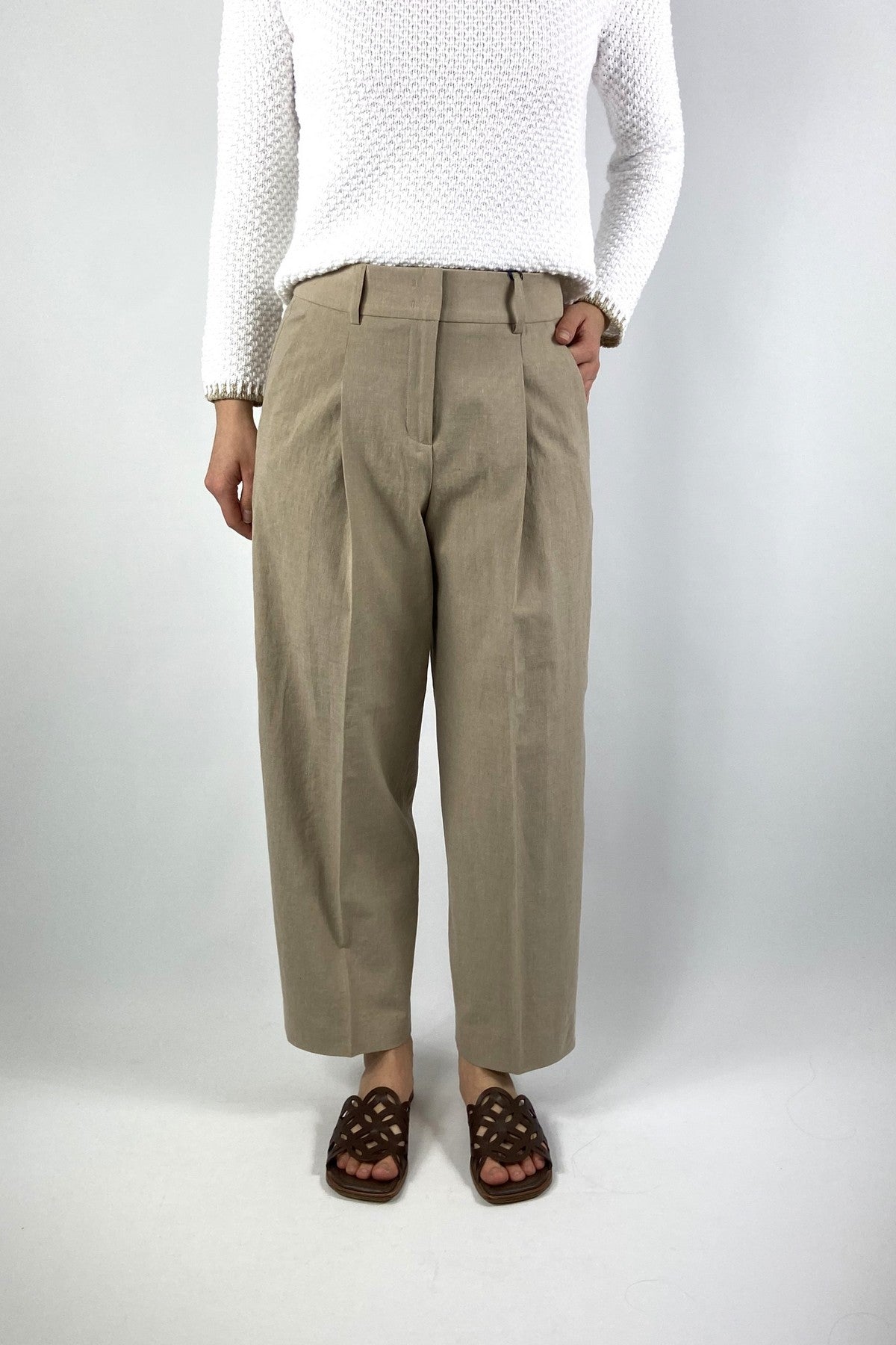 095320 6352 Seductive Sloanne linnen broek ginger met wijde verkorte pijp