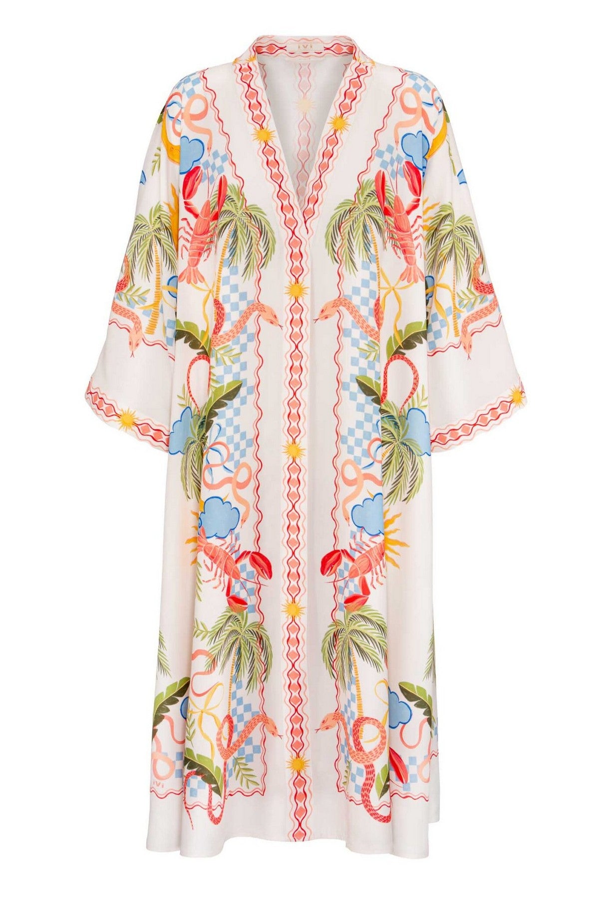 124130310 IVI Collection Sunshine kaftan jurk van ECOVERO viscose met kimonomouwen en ceintuur.