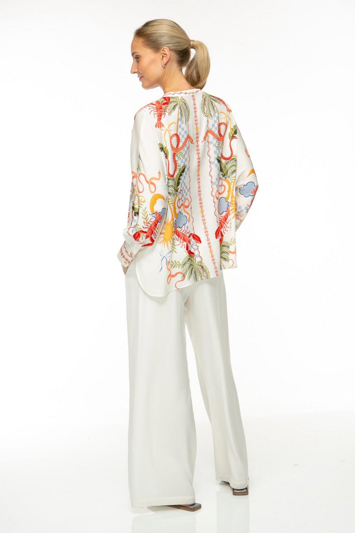 124110303 IVI Collection Sunshine tuniek zijde stretch met symmetrische print en V-hals op de rugzijde