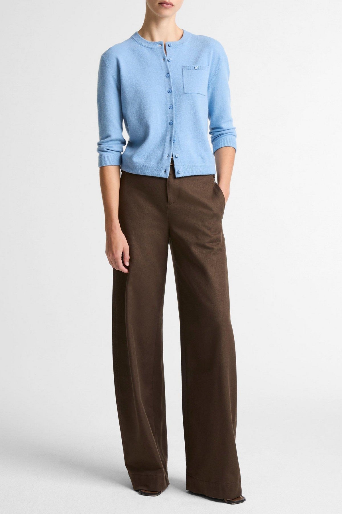 V181879852HYDRA: Blauwe wol- en kasjmiermix cardigan met zakken van Vince in de kleur Hydra.