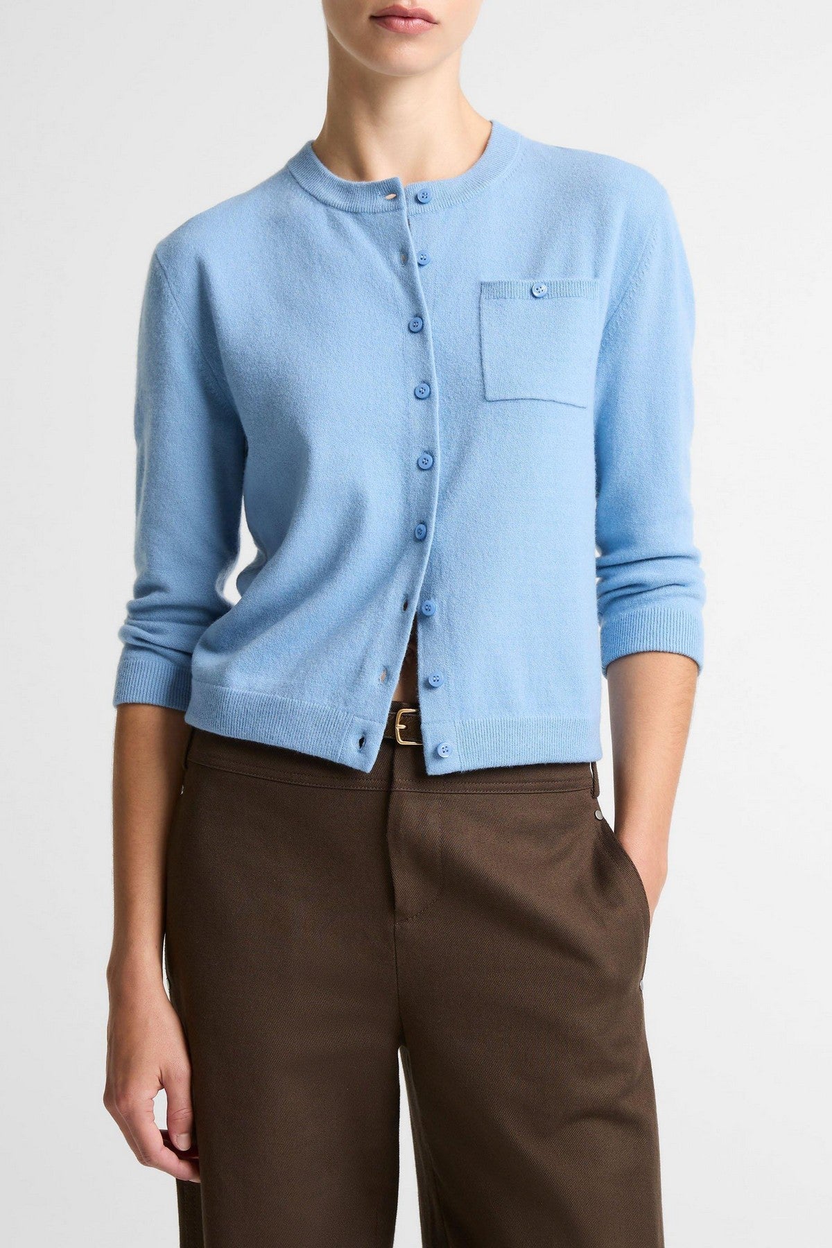 V181879852HYDRA: Blauwe wol- en kasjmiermix cardigan met zakken van Vince in de kleur Hydra.