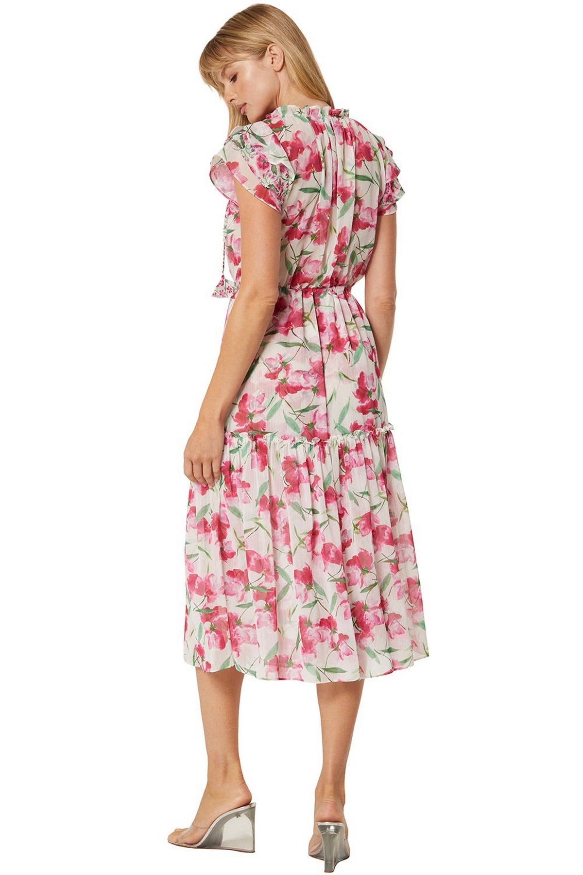 Misa - Nika Dress - Fuchsia - Kleed midi V bloemenprint fuchsia