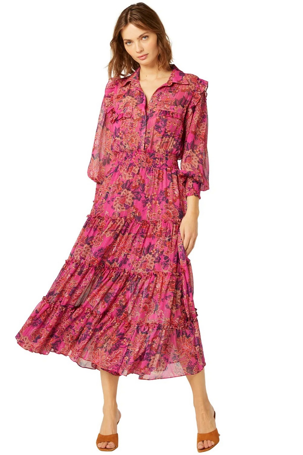 Kleed lang batik-print in de kleur rood fuchsia van het merk Misa