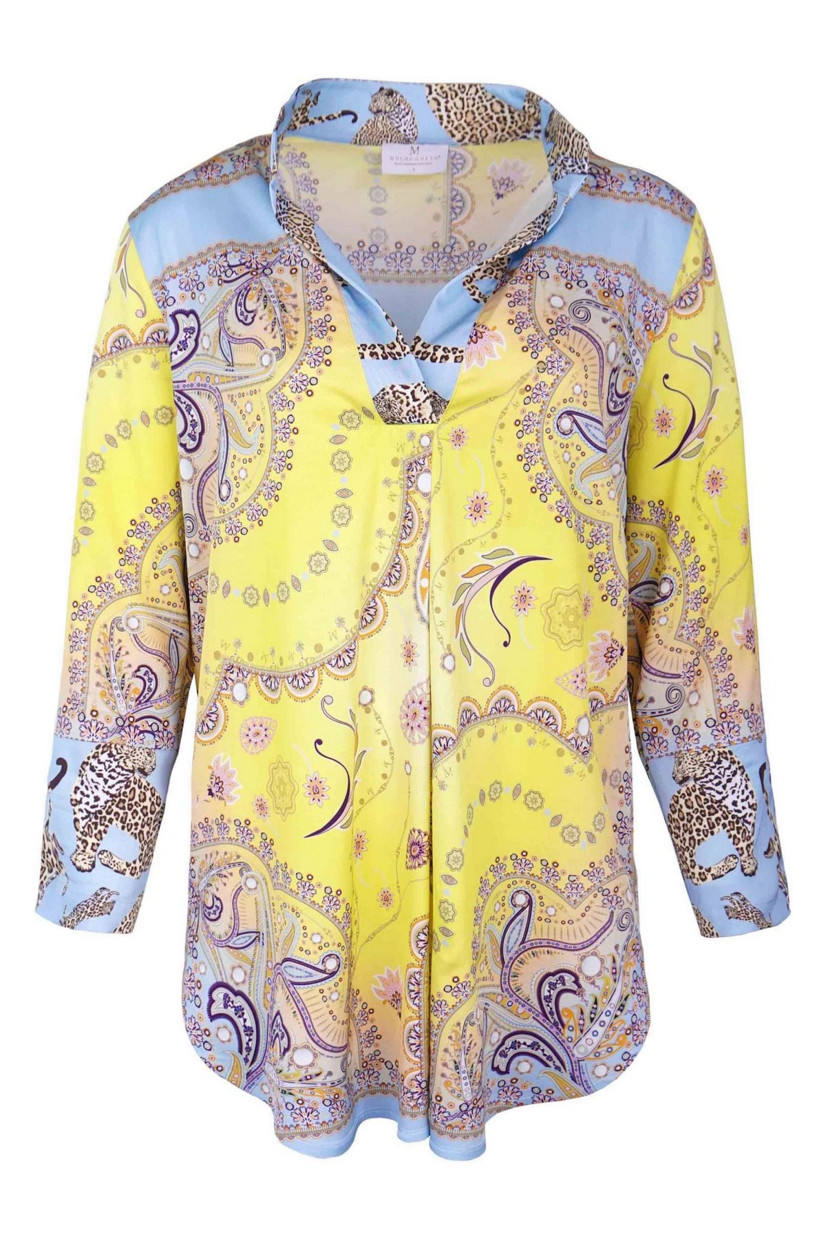 Mucho Gusto - Blouse Aachen Summer - Shirtbloes print jaguar geel lichtblauw