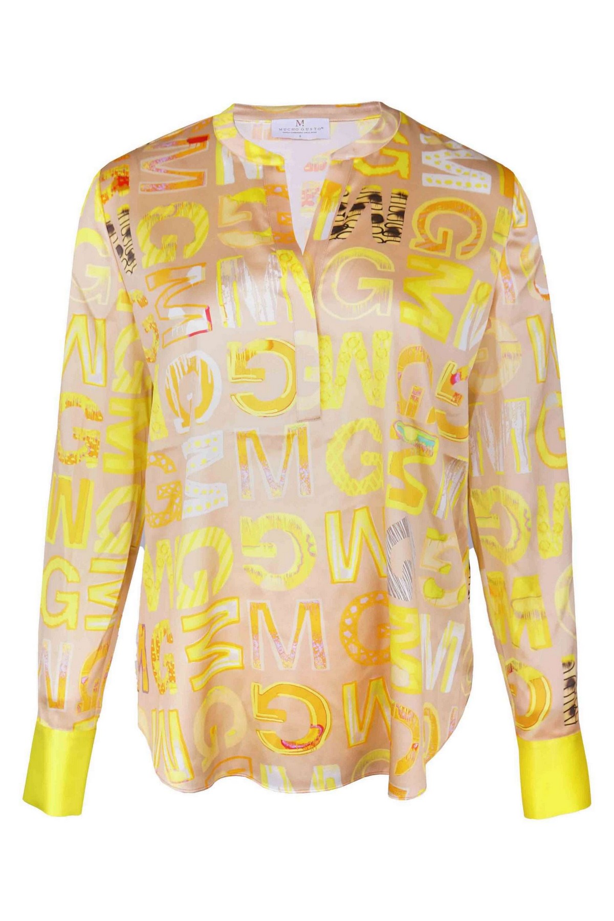 Shirtbloes print MG in de kleur geel oker van het merk Mucho Gusto