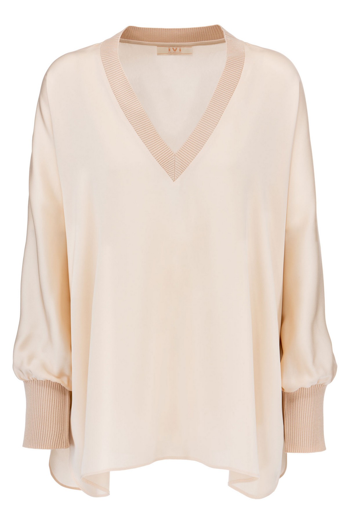Ivi Collection - Solid Silk tunic - Bloes V zijde effen light sand