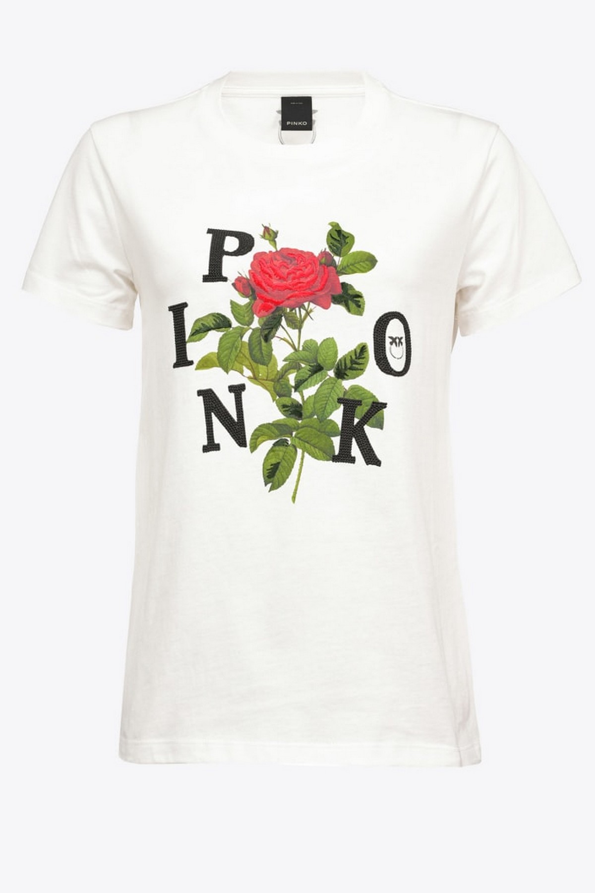 Witte t-shirt met artwork van het merk Pinko, kwaliteit in Jersey katoen.