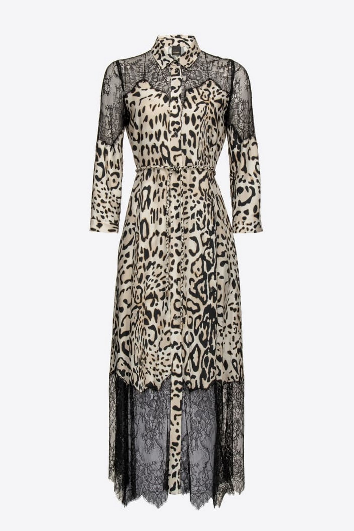 Kleed lang leopard kant in de kleur ecru zwart van het merk Pinko