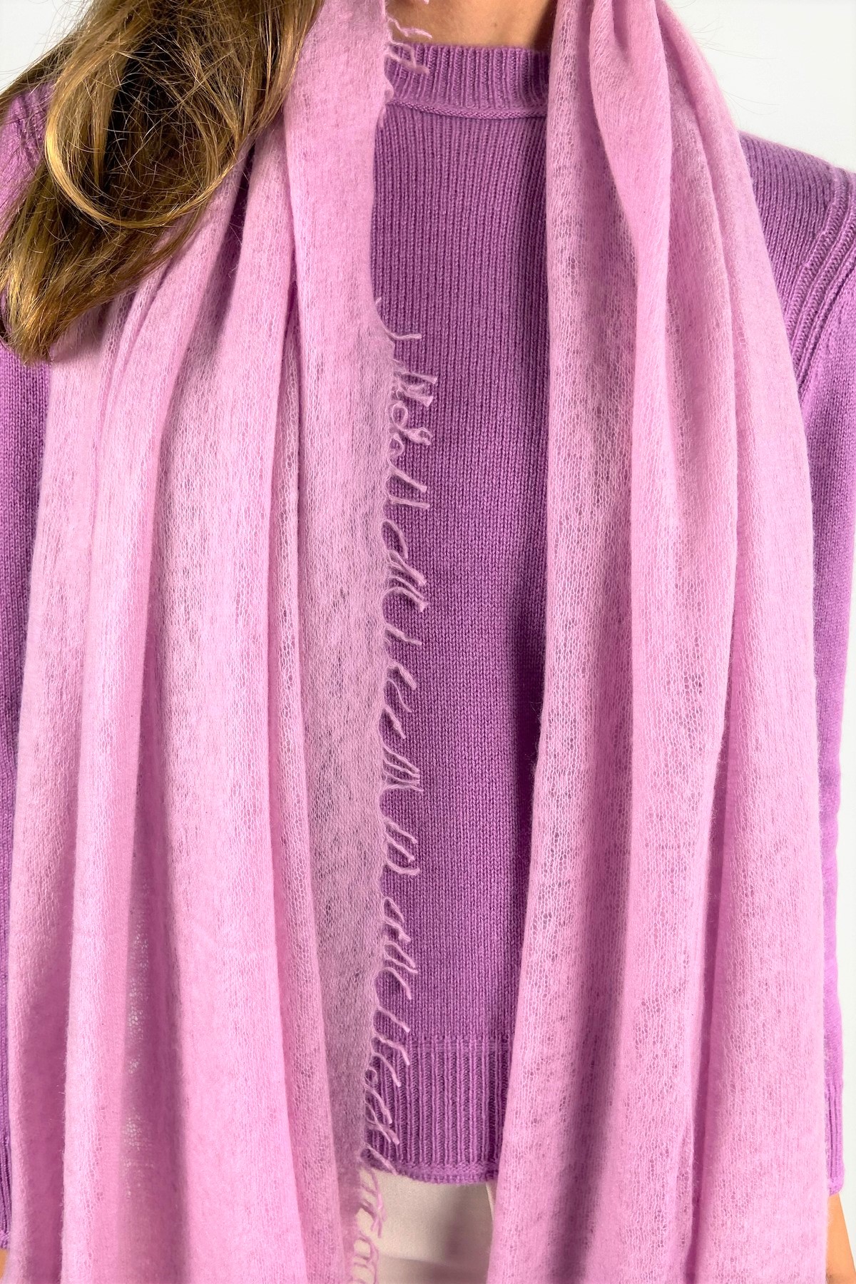 Hemisphere - Tomi CL - 232F - Sjaal 100% cashmere franjes roze - uitverkocht