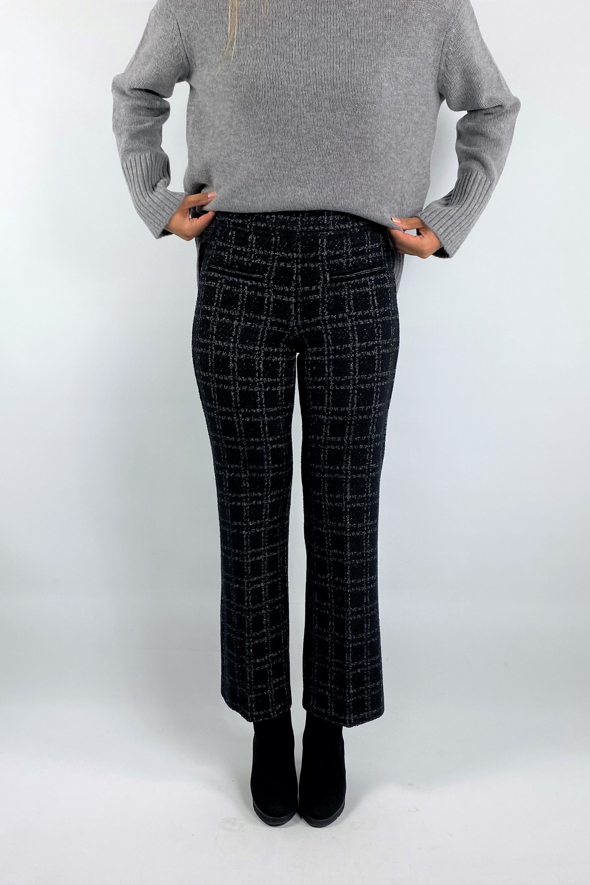 Broek tweed lurex check in de kleur zwart grijs ecru van het merk Cambio